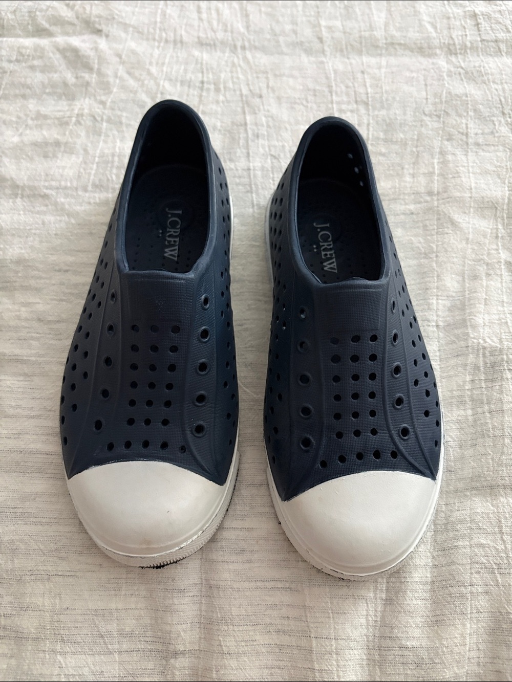 J. Crew Men’s Navy Slip-On Perforated Sneakers with White Toe Cap